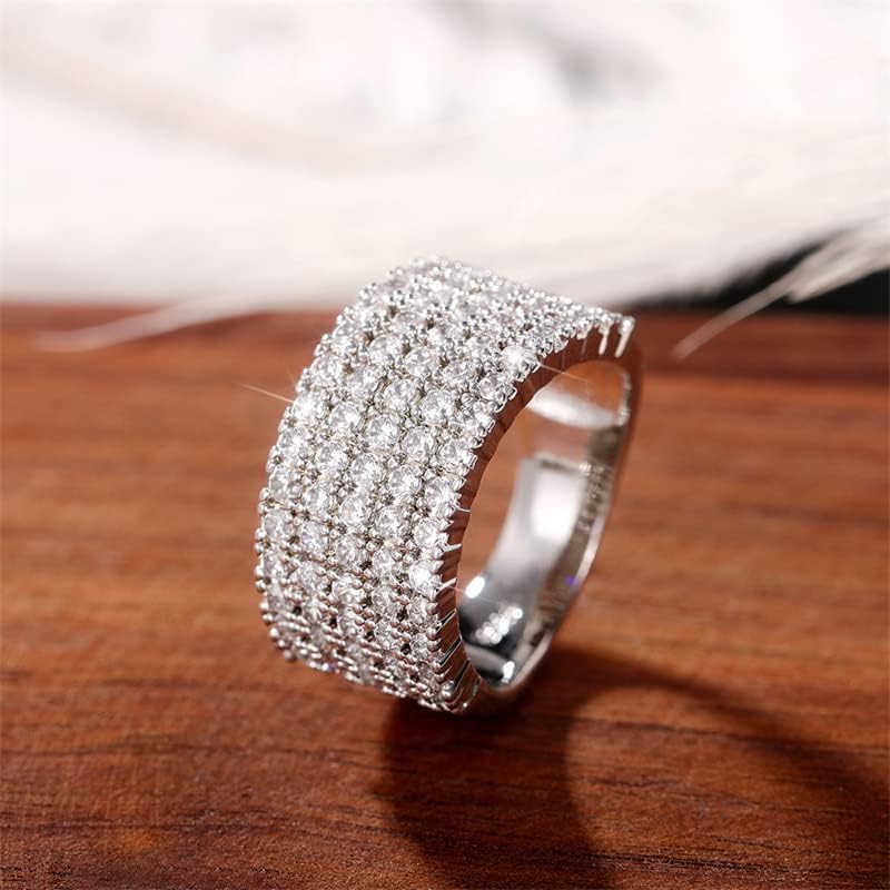 Sdouefos Store 14K White Gold Luxury Full Rhinestone Studded Zirconia Diamonds Engagement Ring Multi-Row Ring in Sterling Silver Wedding Band Rhinestone Rings Size 7 - Image 4